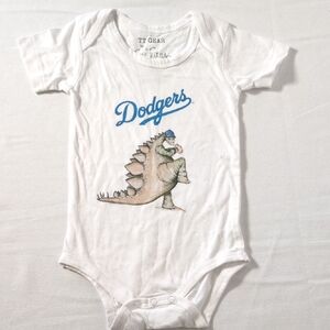 White Dodgers Dinosaur Baby Onesie